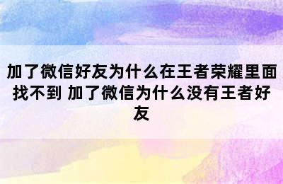 加了微信好友为什么在王者荣耀里面找不到 加了微信为什么没有王者好友